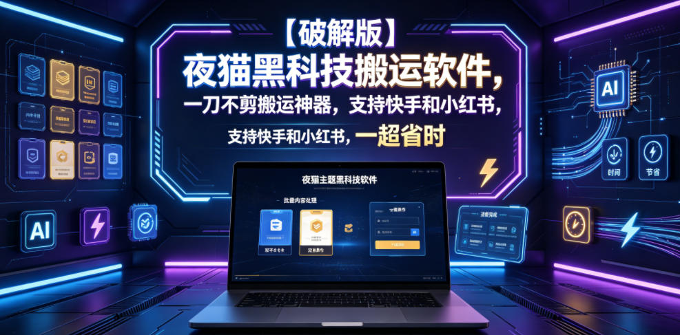 【破解版】夜猫黑科技搬运软件，一刀不剪搬运神器，支持快手和小红书，一键搬运超省时！-网创资源站
