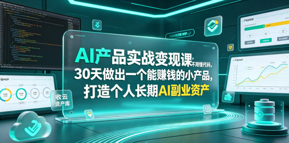 AI产品实战变现课，不用懂代码，30天做出一个能賺钱的小产品，打造个人长期AI副业资产-网创资源站
