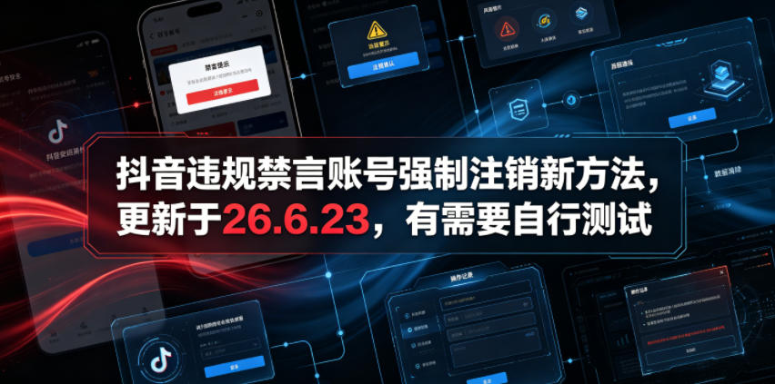 抖音违规禁言账号强制注销新方法，更新于26.6.23，有需要自行测试-网创资源站