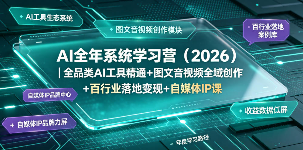 AI全年系统学习营(2026)｜全品类AI工具精通+图文音视频全域创作+百行业落地变现+自媒体IP打造年度进阶大课-网创资源站