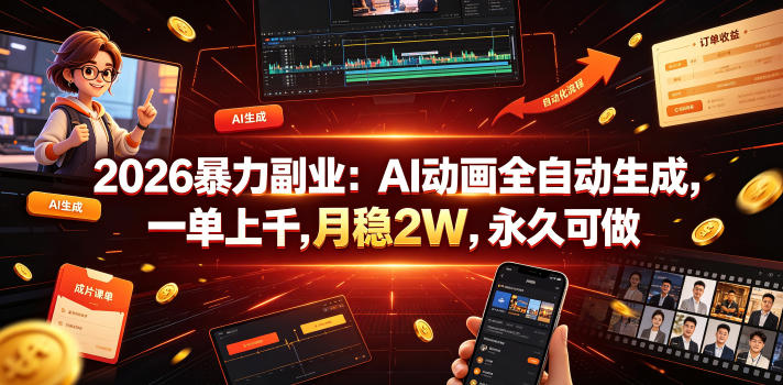 2026暴力副业：AI动画全自动生成，一单上千，月稳2W，永久可做【揭秘】-网创资源站