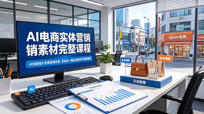 AI电商实体营销素材完整课程，AI创意短片完美复刻实景，实体店一键生成宣传引流短视频-网创资源站