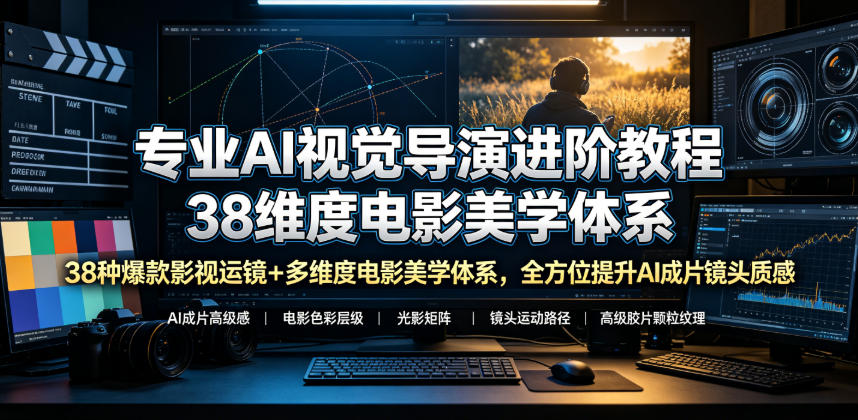专业AI视觉导演进阶教程，38种爆款影视运镜+多维度电影美学体系，全方位提升AI成片高级感与镜头质感-网创资源站