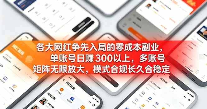 各大网红争先入局的零成本副业，单账号日赚 300 以上，多号矩阵可放大，模式合规长久稳定！-网创资源站