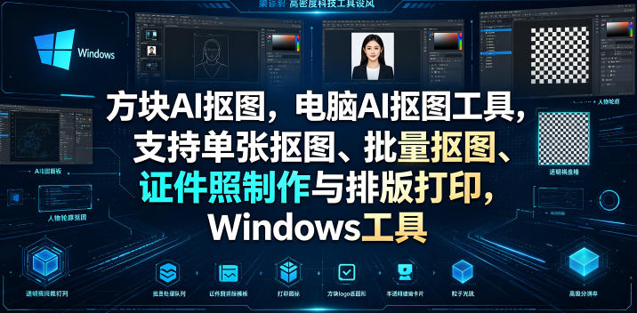 方块AI抠图，电脑AI抠图工具，支持单张抠图、批量抠图、证件照制作与排版打印，Windows工具-网创资源站
