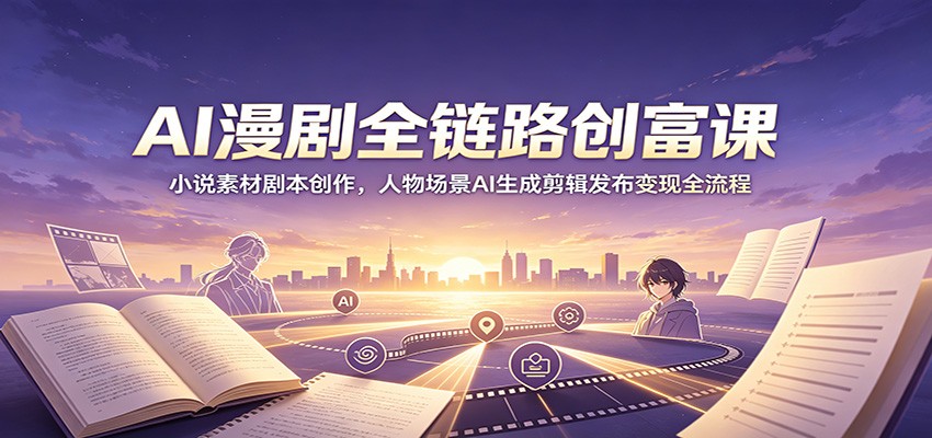 AI漫剧全链路创富课：小说素材剧本创作，人物场景AI生成剪辑发布变现全流程-网创资源站