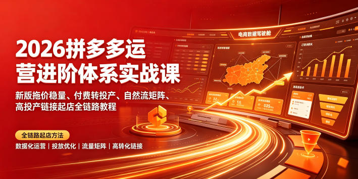 2026拼多多运营进阶体系实战课｜新版拖价稳量、付费转投产、自然流矩阵、高投产链接起店全链路教程-网创资源站