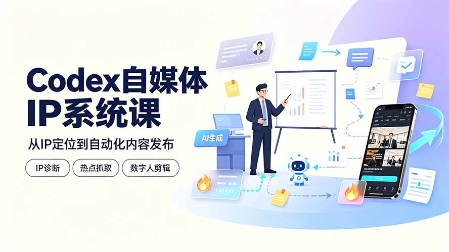 Codex自媒体IP系统课：IP诊断/热点抓取/IP蒸馏 Skill，爆款复刻数字人多平台自动发布教程-网创资源站