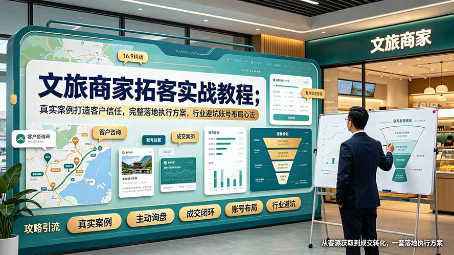 文旅商家拓客实战教程；真实案例打造客户信任，完整落地执行方案，行业避坑账号布局心法-网创资源站