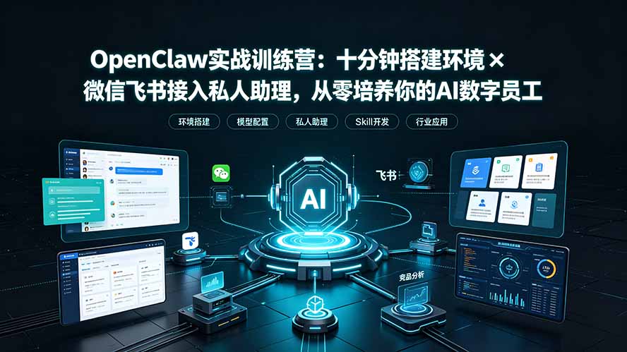 OpenClaw实战特训营：十分钟搭建环境×微信飞书接入私人助理，从零培养你的AI数字员工-网创资源站