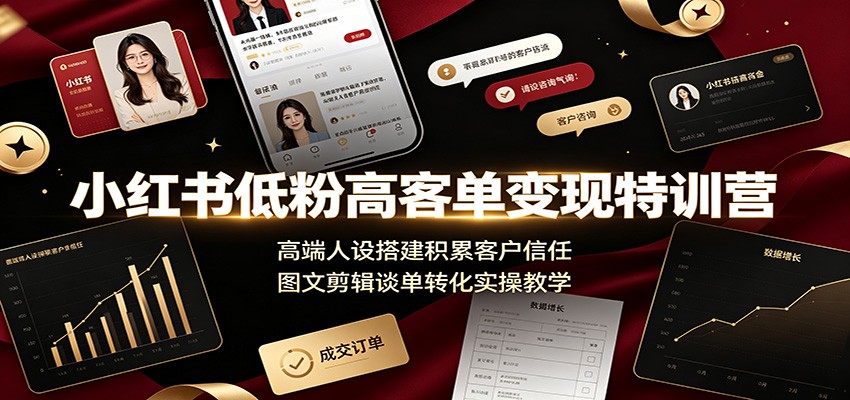 小红书低粉高客单变现特训营：高端人设搭建积累客户信任，图文剪辑谈单转化实操教学-网创资源站