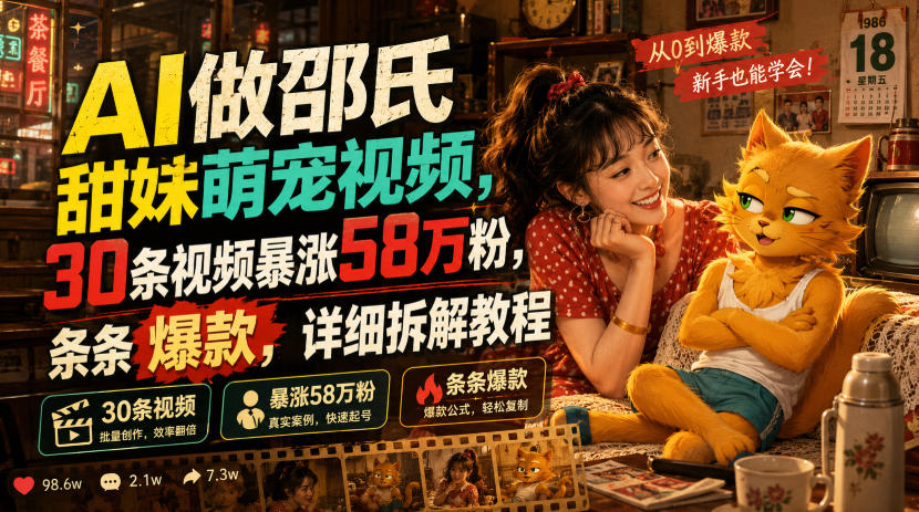 AI做邵氏甜妹萌宠视频，30条视频暴涨58万粉，条条爆款，详细拆解教程-网创资源站