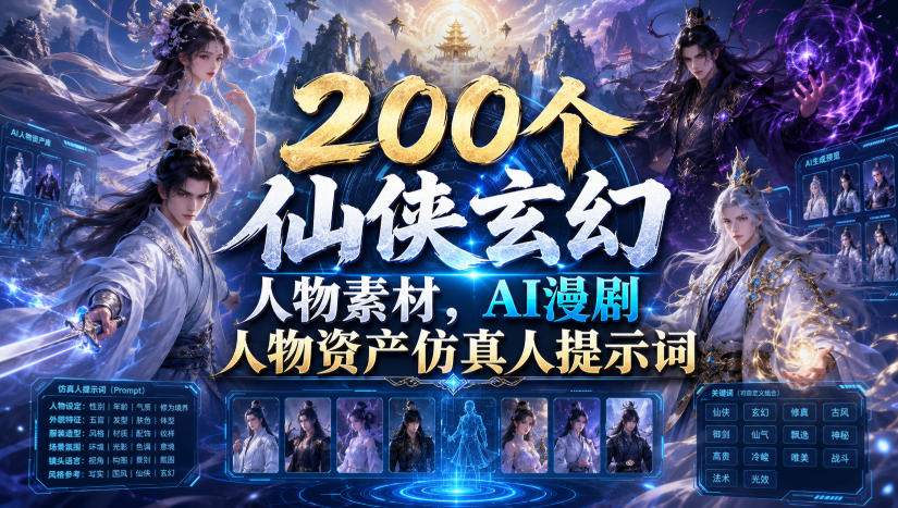 200个仙侠玄幻人物素材，AI漫剧人物资产仿真人提示词-网创资源站