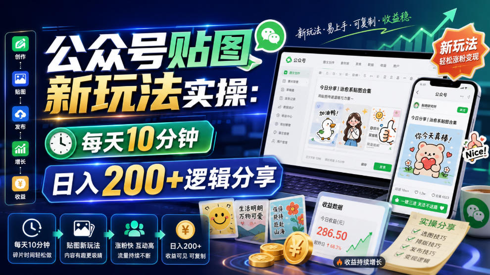 公众号贴图新玩法实操，每天10分钟，日入200+逻辑分享-网创资源站