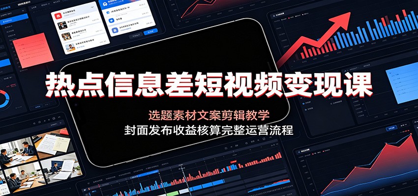 热点信息差短视频变现课：选题素材文案剪辑教学，封面发布收益核算完整运营流程-网创资源站