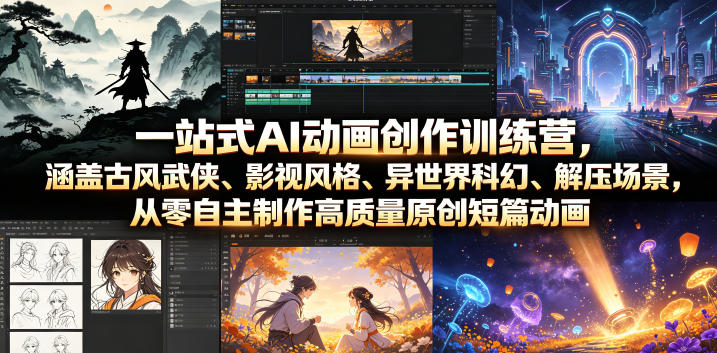 一站式AI动画创作训练营，涵盖古风武侠、影视风格、异世界科幻、解压场景，从零自主制作高质量原创短篇动画(更新)-网创资源站