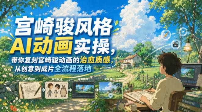 宫崎骏风格AI动画实操，带你复刻宫崎骏动画的治愈质感，从创意到成片全流程落地-网创资源站