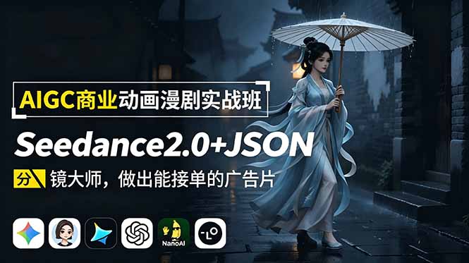 AIGC商业动画漫剧实战班-更新：Seedance2.0+JSON分镜大师，做出能接单的广告片-网创资源站