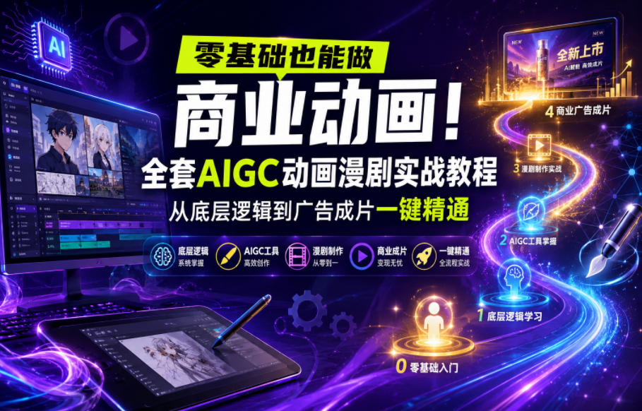 零基础也能做商业动画！全套AIGC动画漫剧实战教程，从底层逻辑到广告成片一键精通(更新0715)-网创资源站