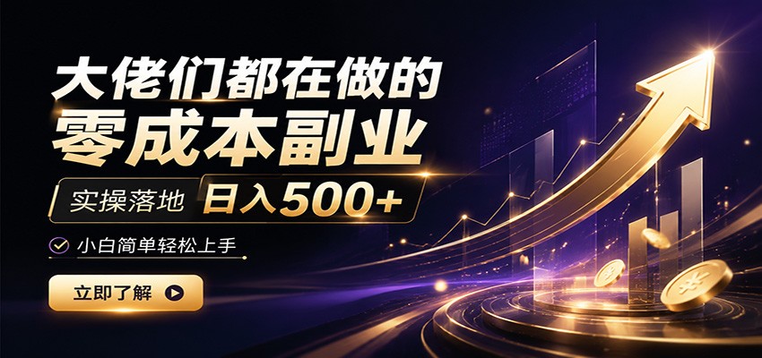 大佬们都在做的零成本副业，实操落地日入500+，小白一秒上手-网创资源站