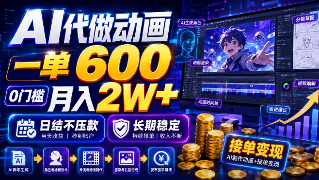 AI代做动画，一单600，0门槛月入2W+，日结不压款，长期稳定【揭秘】-网创资源站