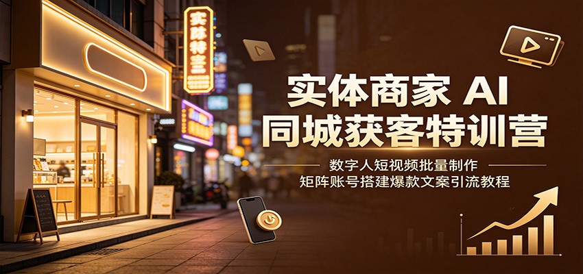 实体商家AI同城获客特训营：数字人短视频批量制作，矩阵账号搭建爆款文案引流教程-网创资源站