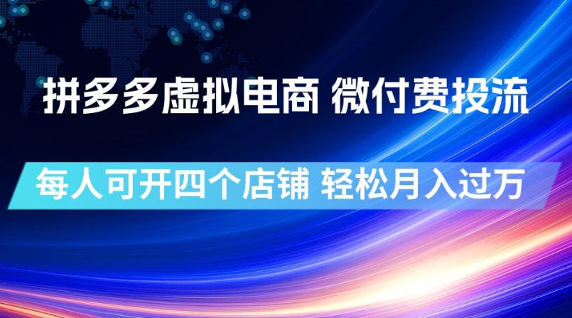 拼多多虚拟电商，微付费投流玩法，每人可开四个店，轻松月入过1W【揭秘】-网创资源站
