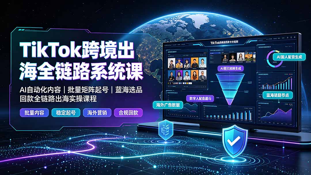 TikTok跨境出海全链路系统课-2026年7月：AI自动化内容｜批量矩阵起号｜蓝海选品回款全链路出海实操课程-网创资源站