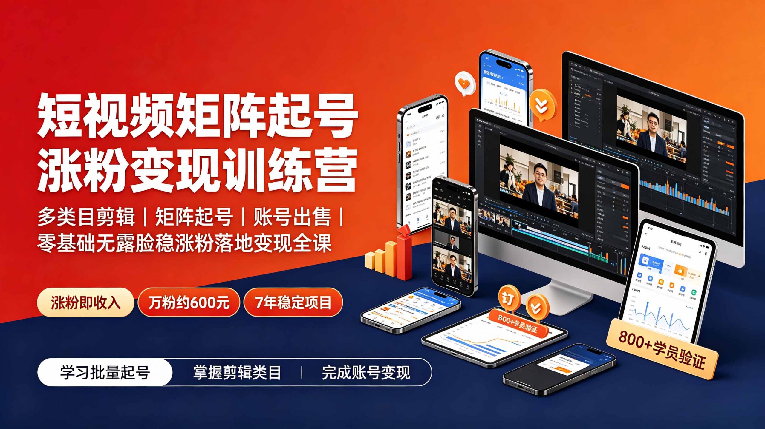 短视频矩阵起号涨粉变现训练营｜多类目剪辑·矩阵起号·账号出售，0基础无露脸稳涨粉落地变现全课-更新-网创资源站