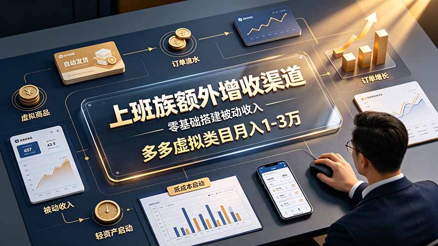 上班族额外增收渠道，零基础搭建被动收入，多多虚拟类目月入 1-3 万-网创资源站