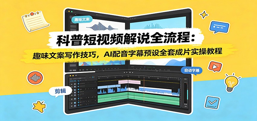 科普短视频解说全流程：趣味文案写作技巧，AI配音字幕预设全套成片实操教程-网创资源站
