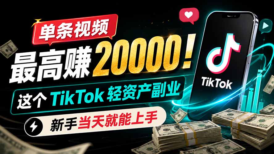 单条视频最高赚 20000！这个 TikTok 轻资产副业，新手当天就能上手-网创资源站