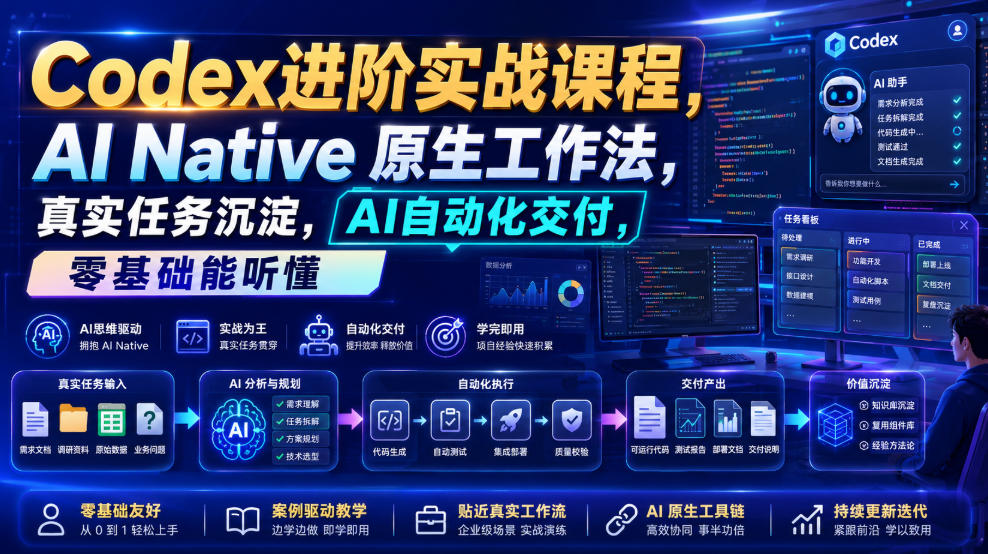 Codex进阶实战课｜AI Native原生工作法，22节真实任务落地，从配置到AI自动化交付全链路教程-网创资源站