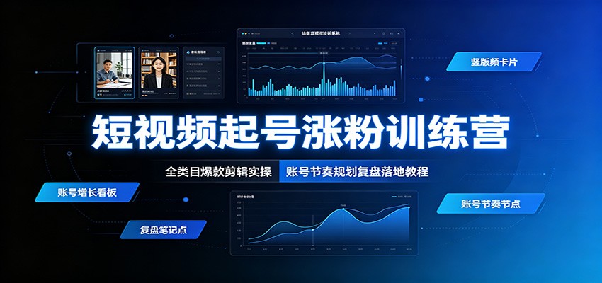 短视频起号涨粉训练营：全类目爆款剪辑实操，账号节奏规划复盘落地教程-网创资源站