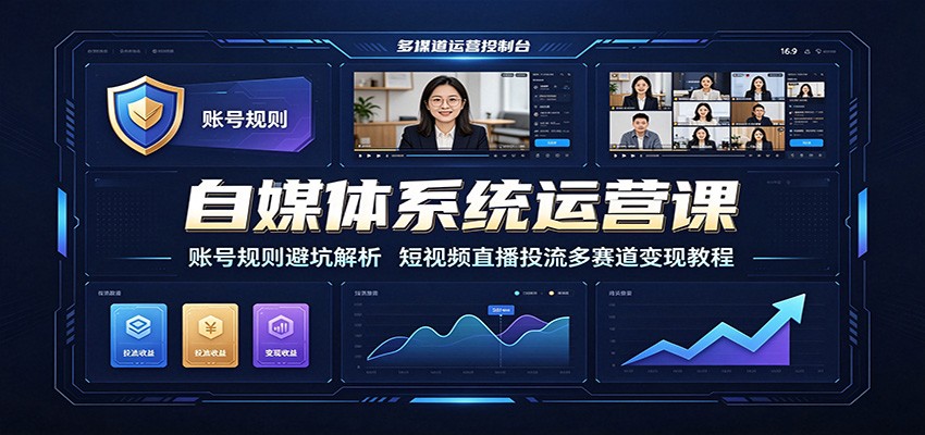 自媒体系统运营课：账号规则避坑解析，短视频直播投流多赛道变现教程-网创资源站