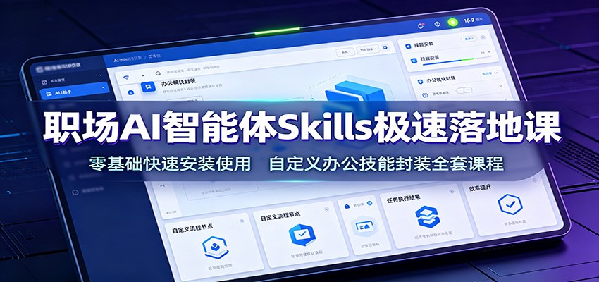 职场AI智能体Skills极速落地课：零基础快速安装使用，自定义办公技能封装全套课程-网创资源站