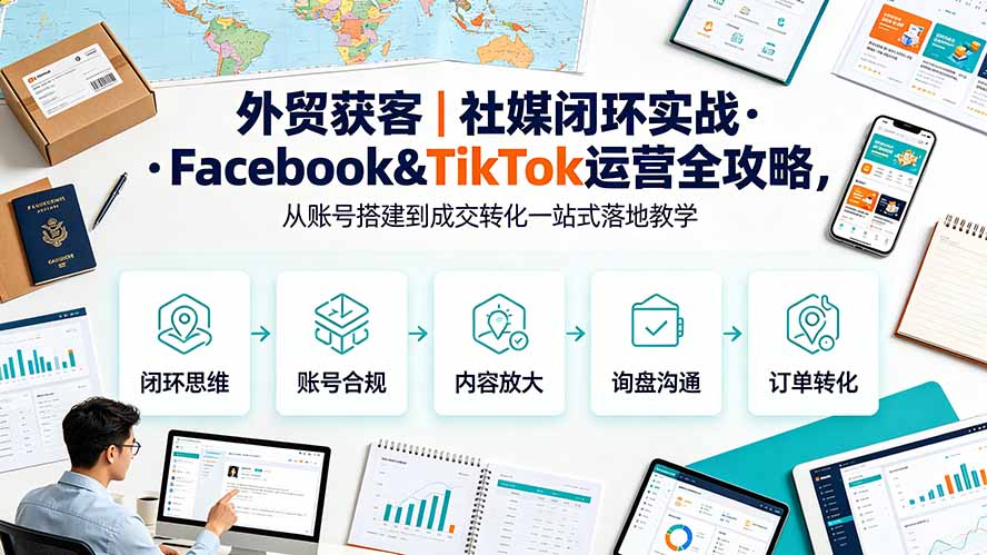 外贸获客｜社媒闭环实战·Facebook&TikTok运营全攻略，从账号搭建到成交转化一站式落地教学-网创资源站
