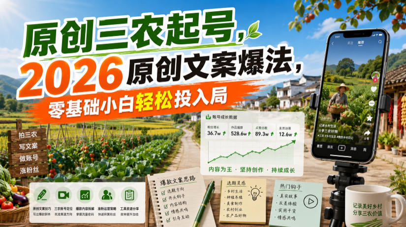原创三农起号，2026原创文案爆法，零基础小白轻松投入局-网创资源站