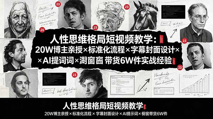 人性思维格局短视频教学：20W博主亲授×标准化流程×字幕封面设计×AI提示词×橱窗带货6W件实战经验-网创资源站