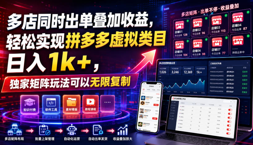 多店同时出单叠加收益，轻松实现拼多多虚拟类目日入1k+，独家矩阵玩法可以无限复制【揭秘】-网创资源站