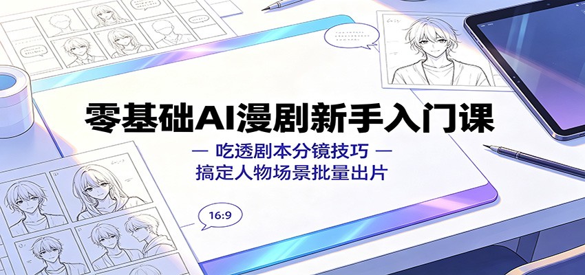 零基础AI漫剧新手入门课：吃透剧本分镜技巧，搞定人物场景批量出片-网创资源站