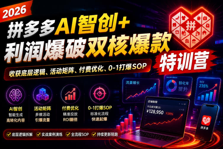 2026拼多多AI智创+利润爆破双核爆款特训营，收获底层逻辑、活动矩阵、付费优化、0-1打爆SOP(更新0727)-网创资源站