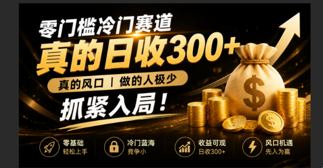 零成本冷门赛道，真的日300+真风口，做得人极少！赶紧入局，超级简单！-网创资源站