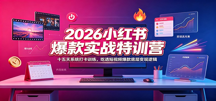 2026小红书爆款实战特训营：十五天系统打卡训练，吃透短视频爆款底层变现逻辑-网创资源站