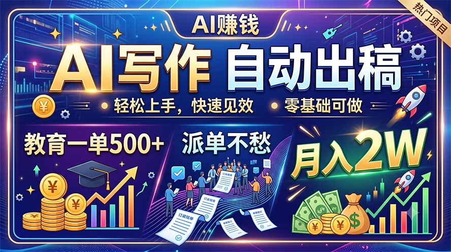AI写作自动出稿，教育一单500+，派单不愁，月入2W-网创资源站
