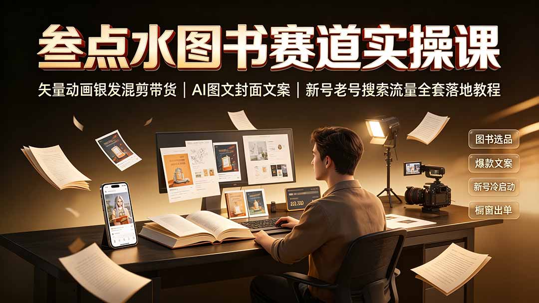 叁点水图书赛道实操课｜矢量动画银发混剪带货，AI图文封面文案，新号老号搜索流量全套落地教程-网创资源站