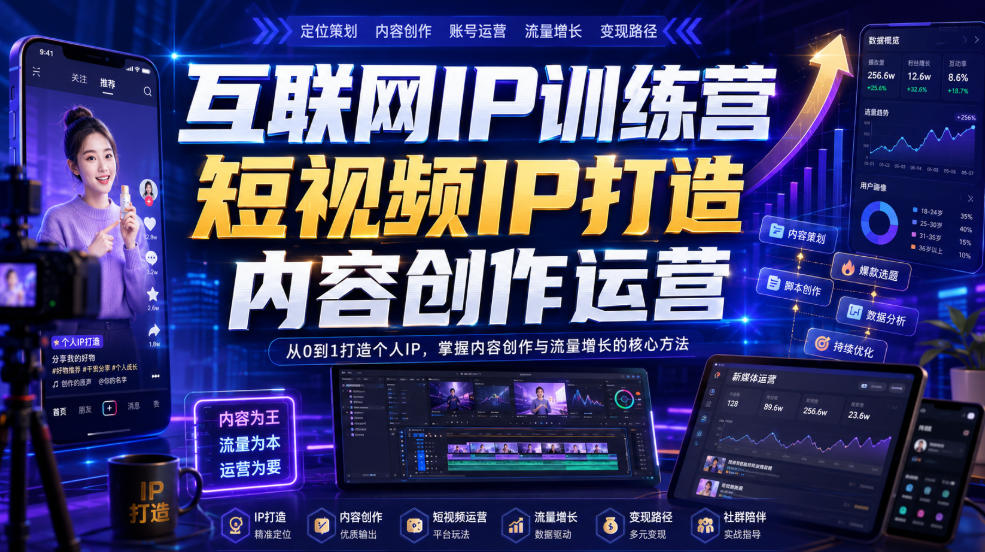 互联网IP训练营，短视频IP打造，内容创作运营-网创资源站