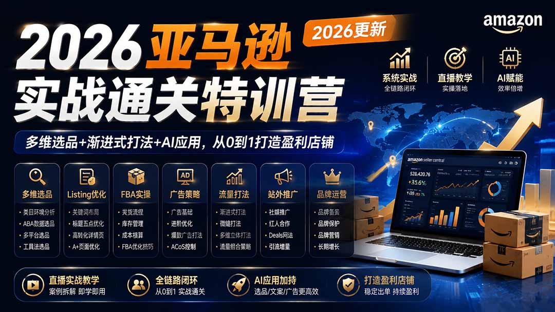 2026亚马逊实战通关特训营-2026更新，多维选品+渐进式打法+AI应用，从0到1打造盈利店铺-网创资源站