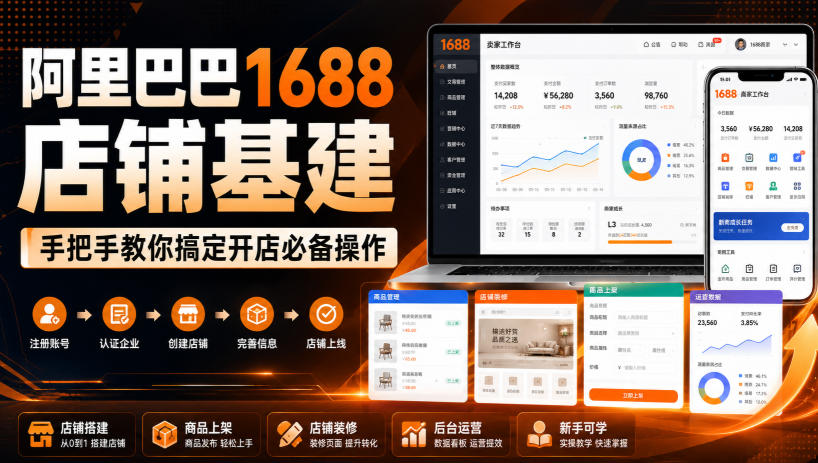 阿里巴巴1688店铺基建，手把手教你搞定开店必备操作(更新8月)-网创资源站
