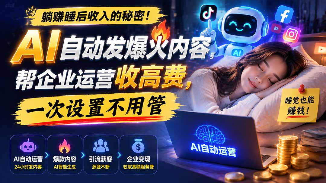 躺赚睡后收入的秘密！AI 自动发爆火内容，帮企业运营收高费，一次设置不用管【原创双语字幕】-网创资源站